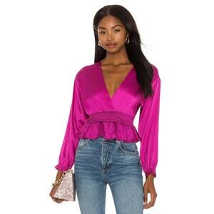 Silk Roads by Adriana Iglesias Grace Silk Peplum Ruffle Hem Blouse Top Size M